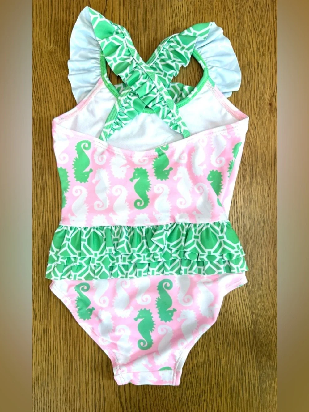 Flap Happy Seahorse One Piece Swimsuit Pink Green Ruffle Sz 2 NWT